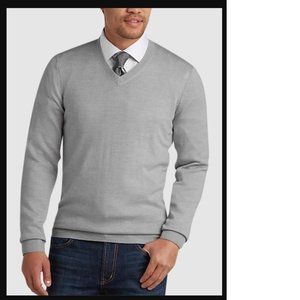 Joseph Abboud Light Gray VNeck Merino Wool Sweater